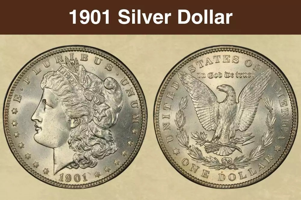 1901 Morgan Silver Dollar obverse and reverse, Philadelphia mint, showing Liberty head design and eagle
